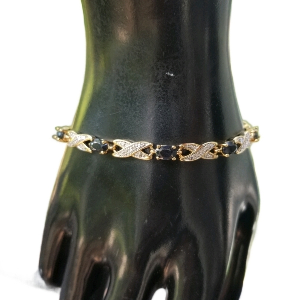 PAJ 18k GOLDPLATED  SAPPHIRE & DIAMOND XOXO TENNIS BRACELET